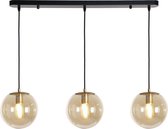 Hanglamp goud Mariel 3-lichts - Hanglamp amber glas - Hanglamp bol - Hanglamp eetkamer
