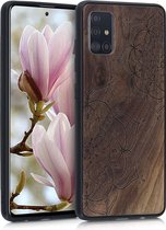 kwmobile telefoonhoesje compatibel met Samsung Galaxy A51 - Hoesje met bumper in donkerbruin - walnoothout - Bloementweeling design