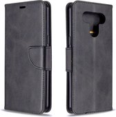 Voor LG K51 Retro Lamsvacht Textuur Pure Kleur Horizontale Flip PU Lederen Case met Houder & Kaartsleuven & Portemonnee & Lanyard (Zwart)