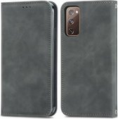 Retro Skin Feel Business Magnetische Horizontale Flip Leren Case Met Houder & Kaartsleuven & Portemonnee & Fotolijst Voor Samsung Galaxy S20 FE (Grijs)