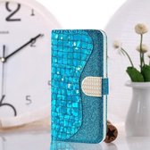 Voor Samsung Galaxy S21 + 5G Laser Glitter Poeder Bijpassende Krokodil Textuur Horizontale Flip Leren Case met Kaartsleuven & Houder (Blauw)