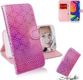 Voor Samsung Galaxy F41 Effen Kleur Kleurrijke Magnetische Gesp Horizontale Flip PU Lederen Case met Houder & Kaartsleuven & Portemonnee & Lanyard (Roze)