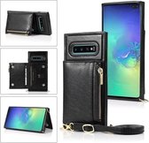 Voor Samsung Galaxy S10 Plus Vierkante Rits Portemonnee Tas TPU + PU Achterkant Case met Houder & Kaartsleuven & Portemonnee & Cross-body Riem (Zwart)