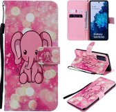 Voor Samsung Galaxy S20 FE Geschilderd patroon Horizontale flip lederen tas, met portemonnee & houder & kaartsleuven & lanyard (roze olifant)