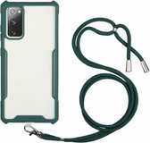 Voor Samsung Galaxy S20 acryl + kleur TPU schokbestendig hoesje met nekkoord (donkergroen)