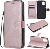 Voor Samsung Galaxy M51 Effen Kleur Horizontale Flip Beschermende Leren Case met Houder & Kaartsleuven & Portemonnee & Fotolijst & Lanyard (Rose Goud)