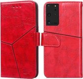 Voor Samsung Galaxy S21 Ultra 5G Geometrische stiksels Horizontale flip TPU + PU lederen tas met houder & kaartsleuven en portemonnee (rood)