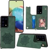 Voor Samsung Galaxy S21 Ultra 5G Mandala Reliëf PU + TPU Case met houder & kaartsleuven & fotolijst & riem (groen)