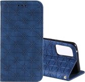 Voor Samsung Galaxy A72 5G Lucky Flowers Embossing Pattern Magnetische Horizontale Flip Leather Case met houder & kaartsleuven (donkerblauw)
