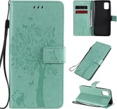 Voor Samsung Galaxy A31 Tree & Cat reliÃ«fpatroon Horizontale flip lederen tas met houder & kaartsleuven & portemonnee & draagkoord (groen)
