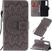 Voor Huawei Nova 7 5G reliÃ«f zonnebloempatroon horizontale flip PU lederen tas met houder & kaartsleuven & portemonnee & lanyard (grijs)