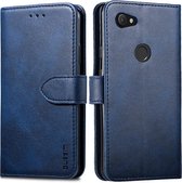 Voor Google Pixel 3a GUSSIM zakelijke stijl horizontale flip lederen tas met houder & kaartsleuven en portemonnee (blauw)