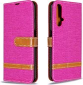 Voor Huawei Honor 20S Kleuraanpassing Denim Texture Horizontaal Flip Leather Case met houder & kaartsleuven & portemonnee & Lanyard (Rose Red)