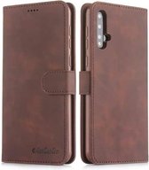 Voor Huawei Nova 5 Pro Diaobaolee Pure Verse Textuur Horizontale Flip Leren Case, met Houder & Kaartsleuf & Portemonnee & Fotolijst (Bruin)