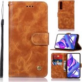 Voor Huawei Honor 9X / 9X Pro Retro Koperen Gesp Crazy Horse Horizontale Flip PU Leren Case met Houder & Kaartsleuven & Portemonnee & Lanyard (Goudgeel)