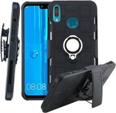 Voor Huawei Y9 (2019) / Enjoy 9 Plus 3 in 1 Cube PC + TPU beschermhoes met 360 graden draaien Zilveren ringhouder (zwart)