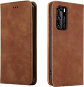 Voor Huawei P40 Retro Skin Feel Business Magnetische Horizontale Flip Leren Case (Bruin)
