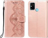 Voor Huawei Honor 9A Flower Vine Embossing Pattern Horizontale Flip Leather Case met Card Slot & Holder & Wallet & Lanyard (Rose Gold)