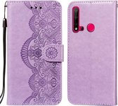 Voor Huawei P20 Lite (2019) Flower Vine Embossing Pattern Horizontale Flip Leather Case met Card Slot & Holder & Wallet & Lanyard (Purple)