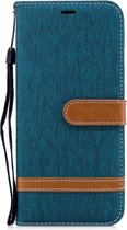 Kleurafstemming Denim Texture Leather Case voor Galaxy A6 +, met houder & kaartsleuven & portemonnee & lanyard (groen)