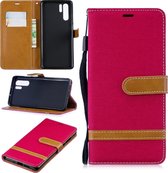Kleurafstemming Denim Texture Leather Case voor Huawei P30 Pro, met houder & kaartsleuven & portemonnee & lanyard (rood)