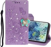 Voor Samsung Galaxy A31 Diamond Encrusted Butterflies Embossing Pattern Horizontale flip lederen tas met houder & kaartsleuven & portemonnee & lanyard (paars)