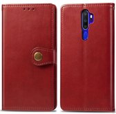 Voor OPPO A5 2020 / A9 2020 retro effen kleur lederen gesp telefoonhoes met lanyard & fotolijst & kaartsleuf & portemonnee & standaardfunctie (rood)