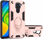 Voor Xiaomi Redmi Note 9 2 in 1 Armor Knight Series PC + TPU beschermhoes met onzichtbare houder (rose goud)