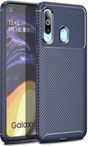 Beetle Series Carbon Fibre Texture Shockproof TPU Case voor Galaxy A60 (Blauw)