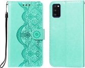 Voor Samsung Galaxy A41 Flower Vine Embossing Pattern Horizontale Flip Leather Case met Card Slot & Holder & Wallet & Lanyard (Green)