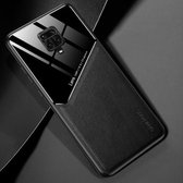 Voor Xiaomi Redmi Note 9s All-inclusive leer + telefoonhoes van organisch glas met metalen ijzeren plaat (zwart)