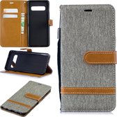 Kleurafstemming Denim Texture Leather Case voor Galaxy S10, met houder & kaartsleuven & portemonnee & lanyard (grijs)