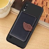 Leaf Buckle Litchi Texture kaarthouder PU + TPU Case voor Galaxy M10, met kaartsleuf & portemonnee & houder & fotolijst (zwart)
