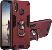 Voor Huawei P20 Lite / nova 3e 2 in 1 Armor Series PC + TPU beschermhoes met ringhouder (wijnrood)