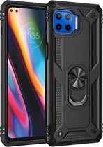 Voor Motorola Moto G 5G Plus schokbestendige TPU + pc-beschermhoes met 360 graden roterende houder (zwart)