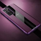 Voor Huawei P40 lederen gegalvaniseerde schokbestendige beschermhoes (paars)