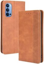 Voor OPPO Reno4 4G magnetische gesp Retro Crazy Horse textuur horizontale flip lederen tas, met houder & kaartsleuven & fotolijst (bruin)