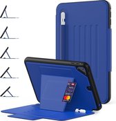 Voor iPad Mini 5 Multifunctionele tablet-pc Beschermende lederen tas met beugel en kaartsleuven en pennengleuf & wek- / slaapfunctie (blauw)