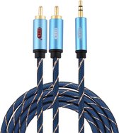 EMK 3,5 mm jack male naar 2 x RCA male vergulde connector luidspreker audiokabel, kabellengte: 2 m (donkerblauw)