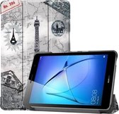 Voor Huawei MatePad T8 Gekleurd tekeningpatroon Horizontaal lederen flip-hoesje met drie-vouwbare houder (retro toren)