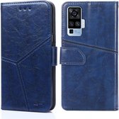 Voor vivo X51 5G Geometrische stiksels Horizontale flip TPU + PU lederen tas met houder & kaartsleuven en portemonnee (blauw)