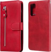 Voor Samsung Galaxy S20 FE Mode Kalfsstructuur Rits Horizontale Flip Leren Case met Standaard & Kaartsleuven & Portemonnee Functie (Rood)