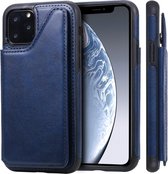 Voor iPhone 11 Pro schokbestendig kalfsleer beschermhoes met houder en kaartsleuven en frame (blauw)