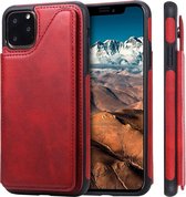 Voor iPhone 11 Pro Max schokbestendig kalfsleer beschermhoes met houder en kaartsleuven en frame (rood)