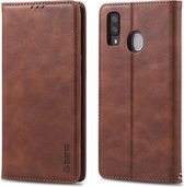 Voor Galaxy A40 AZNS retro textuur magnetische horizontale flip pu lederen case met houder & kaartsleuven & fotolijst (bruin)