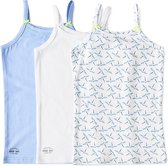 Little Label - Ondergoed Meisjes - Onderhemd Meisjes - 3 Stuks - Blauw, Wit - Vlindertjesprint - Maat 134-140 - Zachte BIO Katoen