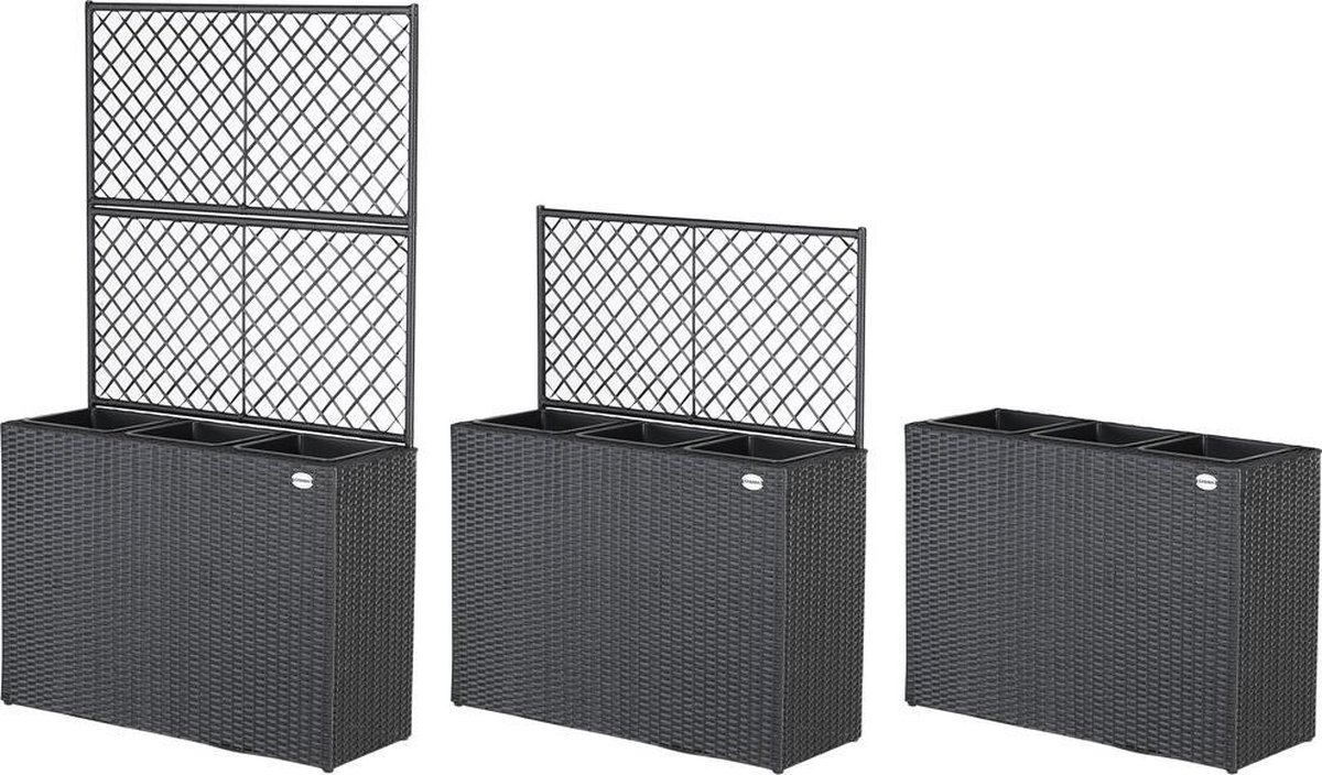 Casaria Polyrattan Plantenbak met Klimrek – 3 Bloembakken – 83x31x146 cm – Zwart — afbeelding 9
