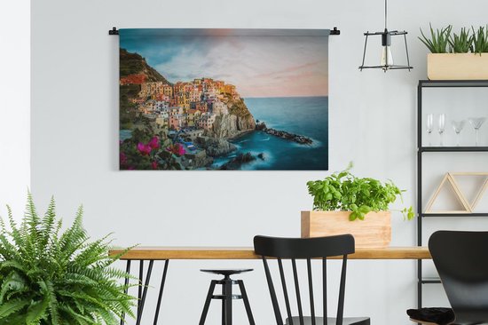 Tapisserie Italie - Maisons le long d'une falaise en Italie Tapisserie coton 150x100 cm - Tapisserie avec photo