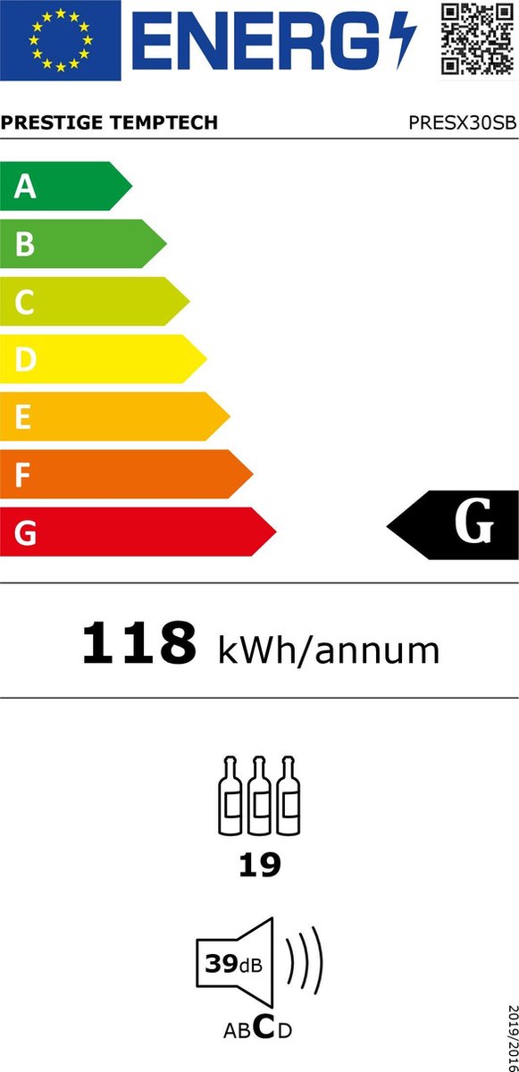 Temptech PRESX30SB Wijnkoelkast 19 Flessen 1 Zone - afbeelding 2