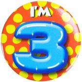 Paper Dreams Button I'm 3 Junior 5,5 Cm Staal Geel/rood/blauw